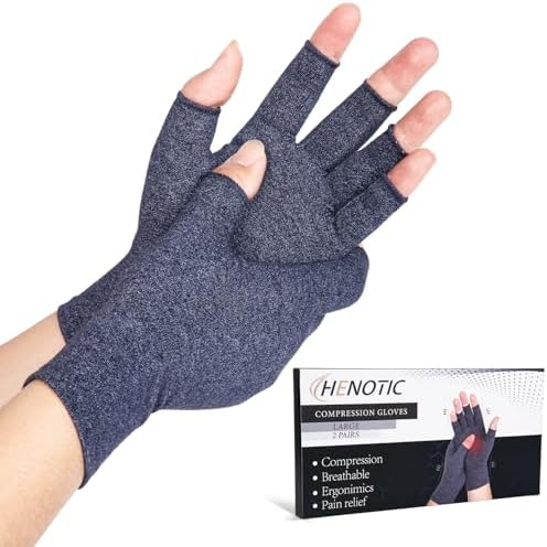 2 Pairs Arthritis Compression Gloves for Women Men, Fingerless Breathable & Moisture Wicking Compression Gloves for Relieving Carpal Tunnel Aches, Rheumatoid Pains, Joint Swell Navy L