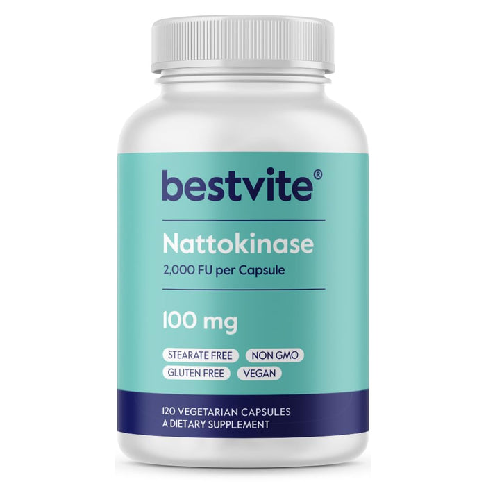 BESTVITE Nattokinase 100mg (2000 FU) (120 Vegetarian Capsules) - No Stearates - Vegan - Non GMO - Gluten Free