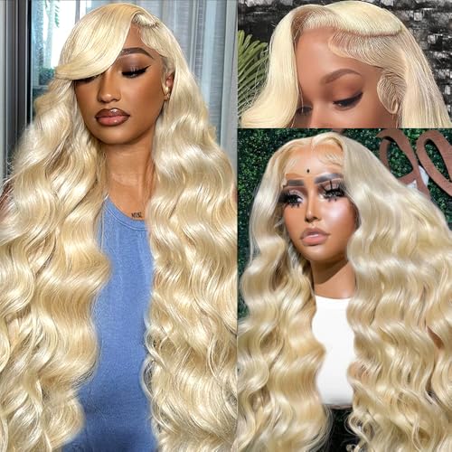 613 13x6 Lace Front Wig Human Hair Blonde Lace Front Wigs Human Hair Pre Plucked With Baby Hair Body Wave 613 Lace Front Wig Human Hair Glueless Blonde Human Hair Wig 38 Inch
