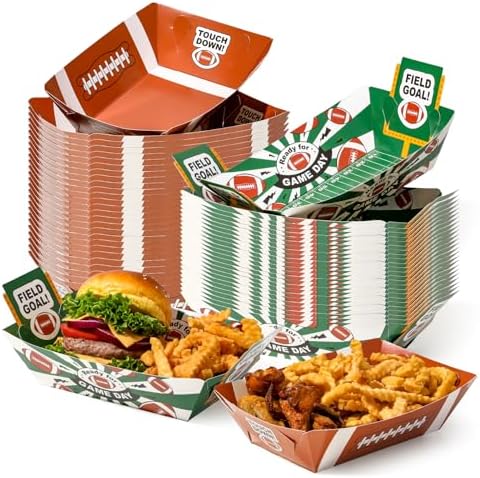 Fit Meal Prep 50 Pack Football Party Supplies Paper Food Tray 5 lb Disposable Nacho Trays, Superbowl Party Favors Paper Boats for Snacks, Food Plates for Football Party Favors Decorations