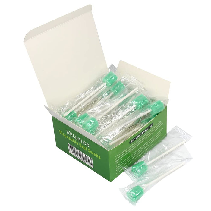 Wellgler's Mouth Swabs for Elderly，Disposable Oral Swabs. Green (Bag of 50 swabs)