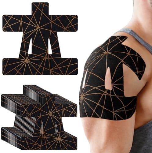 Geiserailie 20 Pcs Precut Kinesiology Tape for Shoulder, Pain Relief Pre Cut Sports Waterproof Breathable Enhance Elastic Copper Infused Kinesiology Athletic Tape for Body Support and Muscle Black