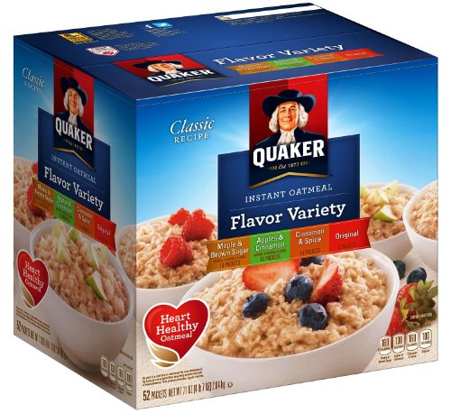 Quaker instant oatmeal, flavor multi 52-pack, maple brown sugar, apple cinnamon, cinn spice, original 71oz Box