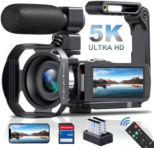 5K Camcorder Video Camera HD 64MP Camcorder 18X Digital Zoom with IR Night Version Vlogging Camera for Youtube 3.0" LCD Touch Screen with WIFI, Lens Hood, 32 GB SD Card and Remote Control, Microphone