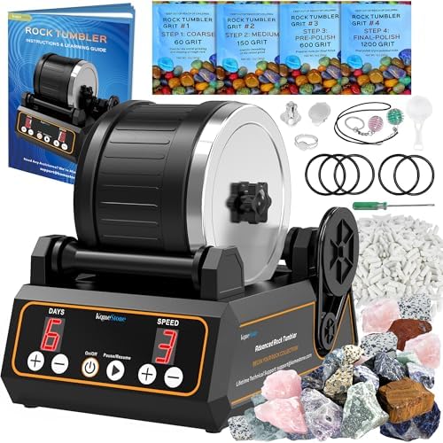 Rock Tumbler Kit, K1 Professional Large 2.5LB Capacity Edition - Memory Function, Digital Timer & Variable Speeds: Create Stunning Gems Full Accessories Included