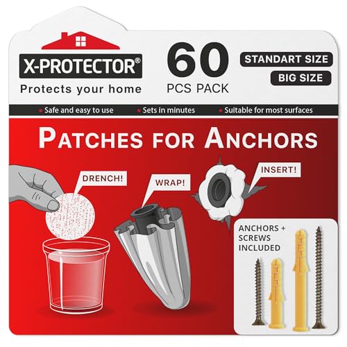 X-Protector Patches for Anchors - Set of 60-20 Patches + 20 Anchors + 20 Screws - Loose Wall Anchor Fix Pad - Dry Wall Anchor Repair Pads - Plaster Wall Anchors - Wall Anchors Repair Patches!