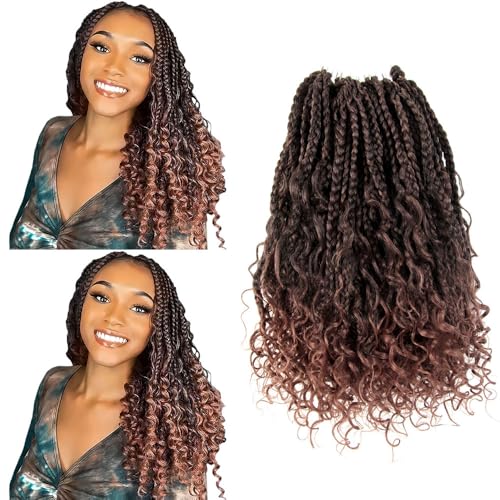 9 Packs Goddess Box Braids Crochet Hair 12 Inch Boho Box Braids with Curly Ends Synthetic Crochet Hair for Women, T30/Ombre Medium Dark Brown