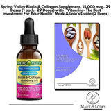 Spring Valley Biotin & Collagen Liquid Supplement, 15,000 mcg, 29 Doses (1 Pack- 29 Doses) with Mark & Lola's Guide - Vitamins- The Best Investment for Your Health (2 Items)