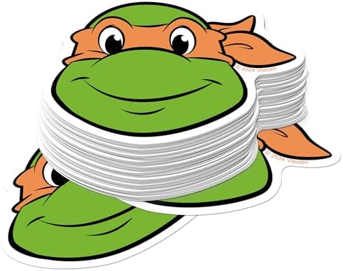 TMNT Michelangelo Headshot 50ct Vinyl Large Deluxe Sticker Pack Stacked – Stickers for Laptops, Water Bottles, Scrapbooking, Skateboards, Indoor/Outdoor – Officially Licensed