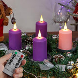 yunsheng Flameless Advent Candles Purple and Pink, 4 Inch Battery Operated LED Advent Pillar Candles with Remote Timer, 350+ Hours Long Lasting Candles for Christmas Advent Rituals and Wreath,Set of 4