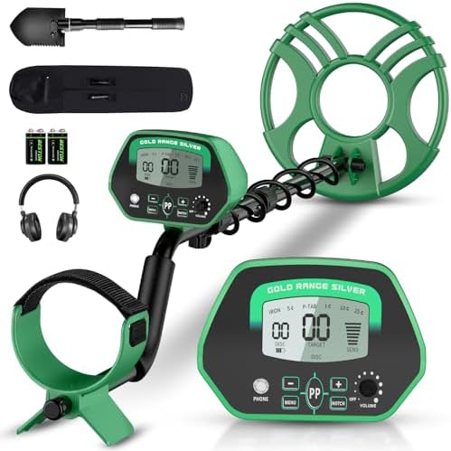 PalliPartners Metal Detector for Adults，Professional Gold Detector with LCD Display，High Accuracy Waterproof Pinpoint 5 Modes，Advanced DSP Chip 10" Coil Metal Detectors（3030-Green）