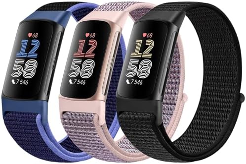 Sport Loop Nylon Watch Bands Compatible with Fitbit Charge 6/5, Adjustable Breathable Replacement Soft Nylon Loop Wristband for Women/Men