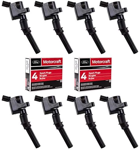 MAS Ignition Coil DG508 & Motorcraft Spark Plug SP479 compatible with Ford 4.6L 5.4L V8 DG457 DG472 DG491 CROWN VICTORIA EXPEDITION F-150 F-250 MUSTANG LINCOLN MERCURY EXPLORER (Set of 8)