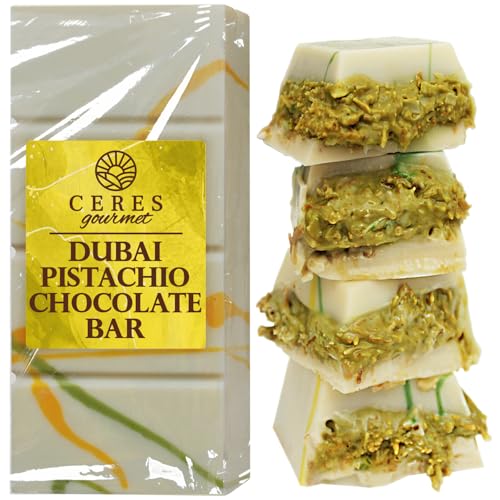 Ceres Gourmet Dubai Chocolate Bar Pistachio 3.5 Oz with White Chocolate Knafeh, Perfectly Portioned Packaging Dubai Chocolate, Premium Kunafa Chocolate Bars (3.5 Oz, White Chocolate)