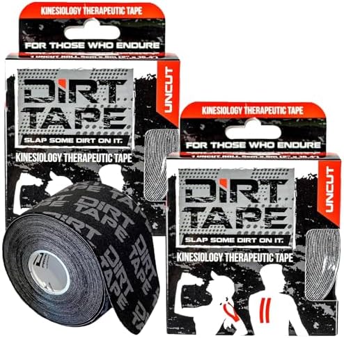 Premium Cotton, Elastic Kinesiology Athletic Tape, 2 Continuous Uncut roll (16.4 feet Long). Latex Free, Hypo-Allergenic, Water Resistant (Black with Logo)