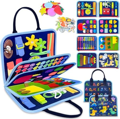 Exorany Busy Board Montessori Toys for 1 2 3 4 Year Old Boy Birthday Gifts, Busy Book Sensory Learning Toys for Toddlers 1-3 2-4, Toddler Boy Travel Educational Activities