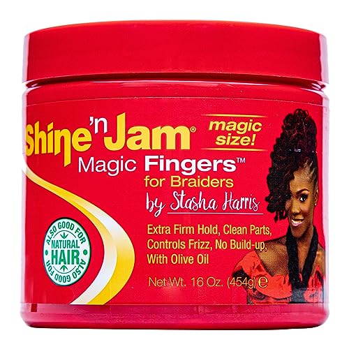 AMPRO Shine-n-Jam Magic Fingers Gel for Braids - Provides Firm Hold with Non-Greasy Shine - Strengthens Hair with Silk Proteins - Works on Any Hair Texture to Create Multiple Styles - 16 oz