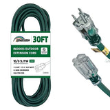 HONDERSON 30FT 16/3 Christmas Lighted Outdoor Extension Cord - 16 Gauge 3 Prong SJTW Green Extension Cable with 3 Prong Grounded Plug for Safety,Great for Outdoor Christmas Decorations