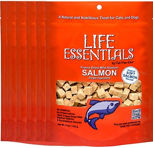 All Natural Freeze Dried Wild Alaskan Salmon Treats for Cats & Dogs - Single Ingredient No Grain Snack With No Additives or Preservatives, - 5 Ounce Bag - 6 Pack