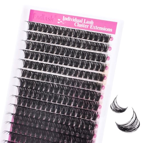 FADLASH Cluster Lashes D Curl Wispy Individual Lashes DIY Eyelash Extension Natural Look Reusable Fluffy Cluster Eyelash Extensions Self Application At Home (100D-0.07D-12-18MIX)