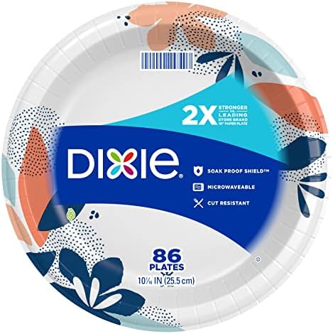 Dixie Large Paper Plates, 10 Inch, 86 Count, 2X Stronger*, Microwave-Safe, Soak-Proof, Cut Resistant, Disposable Plates For Everyday Breakfast, Lunch, & Dinner Meals