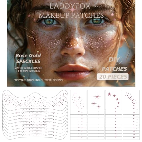 20 Pcs Rose Gold Face Makeup Patches, Glitter Freckles Face Tattoo, Glitter Freckles, Sparkle Makeup Patches, Waterproof Face Glitter Speckles Patches for Women
