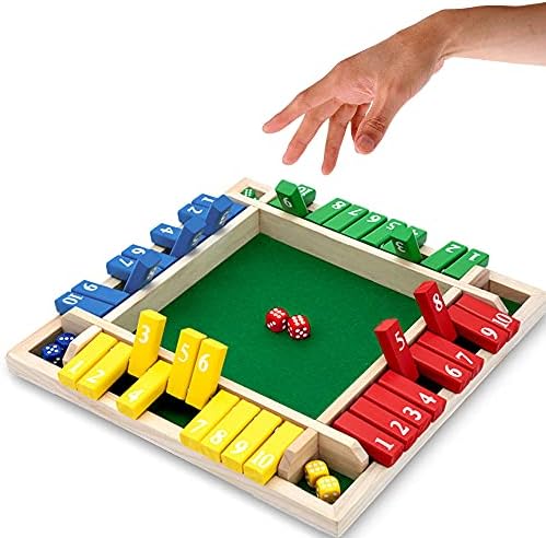 Nicecho Shut The Box Dice Game,2-4 Player Family Wooden Board Table Math Games for Adults and Kids, 8 Dices Classics Tabletop Version Games for Classroom,Home,Party or Pub