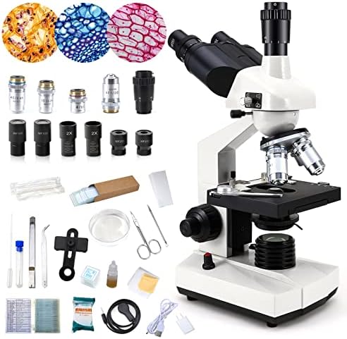 40X-5000X Microscopes trinocular for Kids Students Adults, with Microscope Prepared Slides 30p, Microscope Accessories, Compound trinocular Microscope,Microscopes for School Laboratory