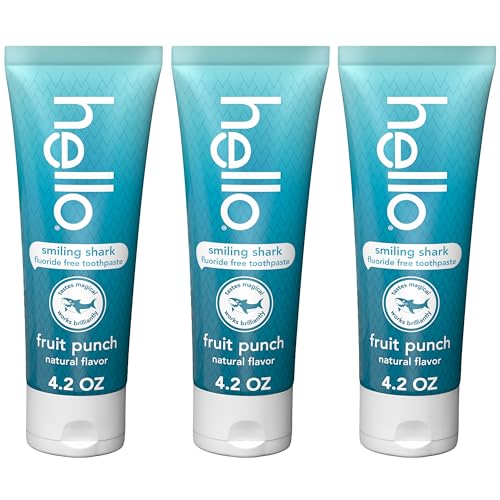 hello Smiling Shark Fluoride Free Kids Toothpaste, Natural Fruit Punch, 4.2 Oz Tube (Pack of 3)