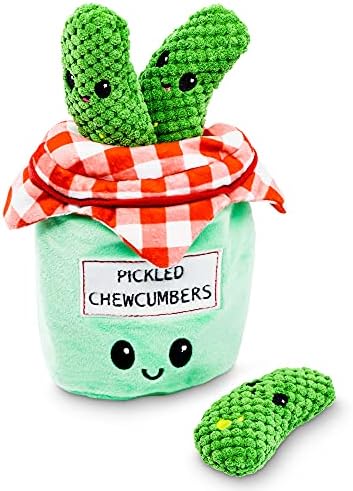 Pet Craft Supply Hide and Seek Plush Dog Toys Crinkle Squeaky Interactive Burrow Activity Puzzle Chew Fetch Treat Hiding Brain Stimulating Cute Funny Toy Bundle Pack -Pickles, for Medium Breeds