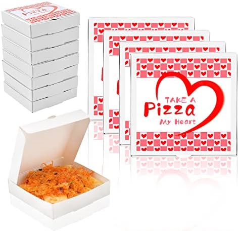 50 Pcs Mini Pizza Box Valentine Square Cardboard Mini Pizza Box with Valentine Sticker for Celebrations Party Favors Christmas Birthdays Valentines Day Weddings（3.54 x 3.54 x 0.78 inches)）