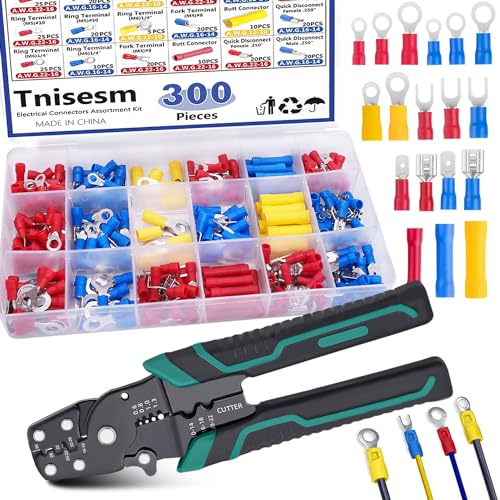 Tnisesm 301Pcs Insulated Wire Electrical Connectors Assortment Kit with Ring, Spade, Butt, Quick Disconnect, Crimp Automotive Cable Terminals