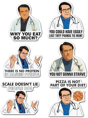 (Set of 6) Funny Weight Loss Dr Now Doctor Nowzaradan Removable Fridge Stickers 3 Inches