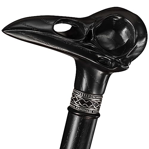 Asterom Cool Plague Doctor Cane - Raven Skull - Stylish Wooden Steampunk Cane for Men and Women - Gothic Walking Stick, Halloween Cane