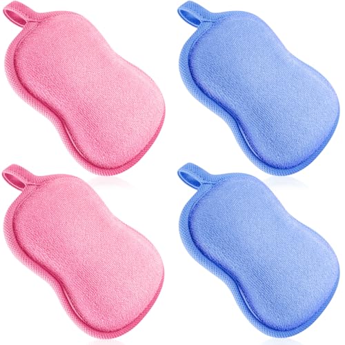 Tatuo 4 Pieces Baby Bath Sponge Cotton Baby Sponge Soft and Absorbent loofah for Kids Babies Men Women(Pink,Blue)