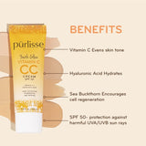 pūrlisse Youth Glow Vitamin C CC Cream SPF 50: Cruelty-Free & Clean, Paraben & Sulfate-Free, Full Coverage, Hydrates with Hyaluronic Acid | Light 1.4oz