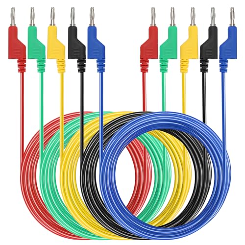 Sumnacon 5Pcs Banana to Banana Plug Test Lead, 4mm Stackable Banana Plug Wire Test Cable Lead for Multimeter, Electrical Test Wire 1000V/15A 6.6Ft/2M