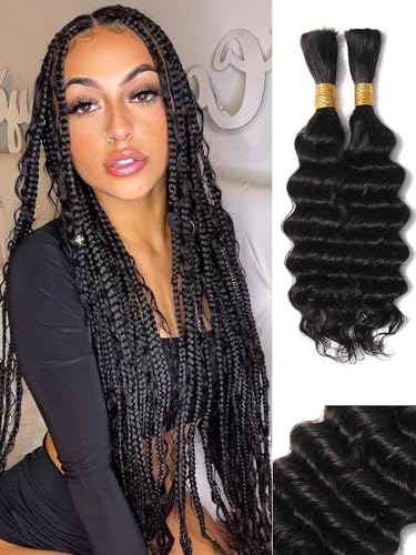 100 Percent Human Braiding Hair For Boho Braids Human Hair Braiding Hair Full Deep Wave Bulk Human Hair For Braiding Wet Wavy 100g 2 Bundles No Weft Braiding Hair Human Hair Extensions YNiSew