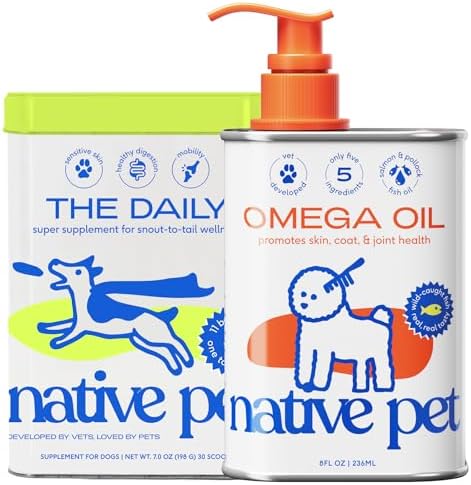 Native Pet Pack Leaders Bundle - Daily Dog Multivitamin (7 oz.) & Omega Oil for Dogs (8 oz.) - Omega 3 Fish Oil for Healthy Skin, Shiny Coat, & Strong Joints & Daily Multivitamin for Dogs