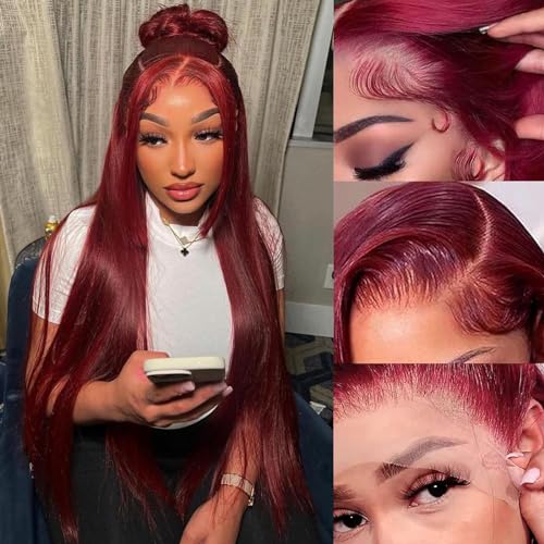 99j Burgundy Lace Front Wigs Human Hair Wigs for Black Women Burgundy Wig 13x4 HD Lace Front Wigs Human Hair Pre Plucked Red Lace Front Wigs Human Hair Straight Lace Front Wigs Human Hair 32 Inch