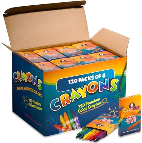 Bedwina Bulk Crayons - Case of 120, 6-Packs Total 720 Crayons Bulk School Supplies for Kids, Toddlers, Teachers, Restaurants & Classrooms, Nontoxic Travel, Party Favors, Goody Bags, Stocking Stuffers