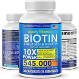 Biotin and Collagen Vitamins + Keratin with Folate - Hair Loss Treatments for Women & Men - Hair, Skin and Nails Supplements for Hair Growth & Postpartum Support - GMO Free & Gluten Free (60 Caps)