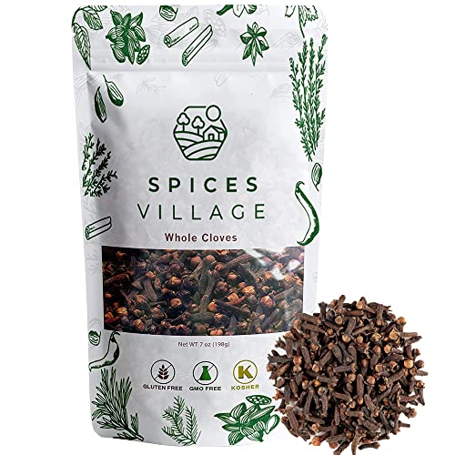 Spices Village Whole Cloves, All Natural Dried Clove Buds, 7 Ounces, Kosher, Gluten Free, Non GMO, Whole Seeds Great for Food, Tea, Potpourri, KETO Friendly, Resealable Bulk Bag [Package may Vary]