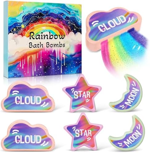 Rainbow Bath Bombs for Kids - 6 Pcs Handmade Natural Kids Bath Bombs Bubble Bath, Stocking Stuffers for Kids, Christmas Gifts for Kids Women