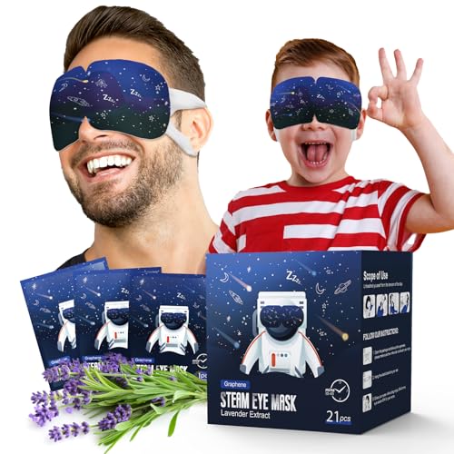 21 Packs Double Earloops Steam Eye Masks for Dry Eyes, Graphene Warm Eye Mask, Heated Eye Mask Reduce Puffiness & Dark Circles, Soothe Tired Eyes for Travel Essentials, Party Favors, Lavender