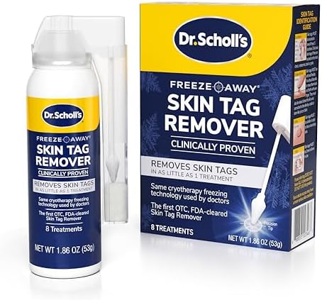 Dr. Scholl's Freeze Away Skin Tag Remover - The First FDA Cleared, at Home Skin tag Removal kit. Clinically Proven Skin tag Removal in as Little as 1 Treatment. 1 Skin tag Removal kit, 8 Treatments.