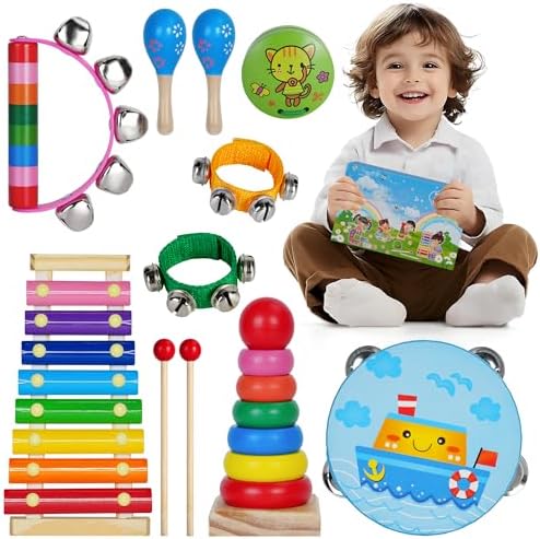 Kids Musical Instruments for Toddlers,Baby Musical Toys for Toddlers,Christmas Kids Gifts,First Birthday Gifts for Boys Girls,Kids Xylophone,Maracas for Baby,Wooden Instruments Toddler Toys with Bag