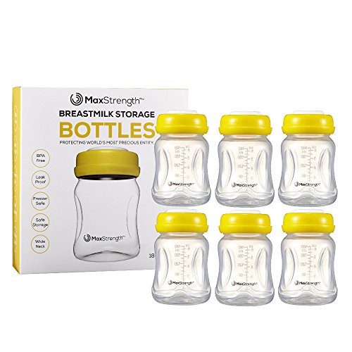 Breastmilk Bottles 6pc Set with Leak Proof Lids, 6.oz 180ml Reusable Wide Neck Bottles Best for Breast Milk Collection & Storage Solution, BPA Free, Fits Spectra & Avent Models