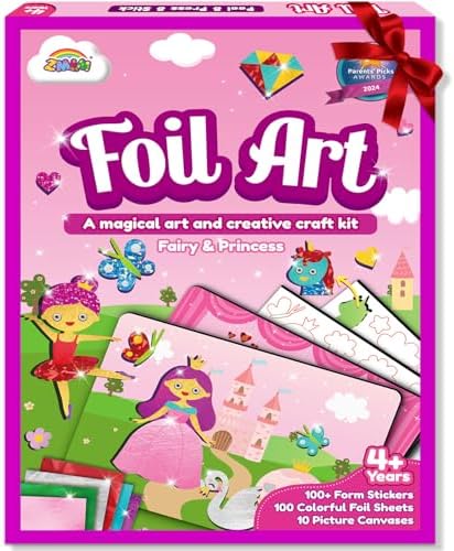 ZMLM Foil Art Kit for Kids - Arts Crafts Fun Mess Free Activity, Gifts for Ages 4 5 6 7 8 9 Girls Boys, Crafts for Kids Creative Birthday Easter Basket Stuffers Gifts Toys (Princess)