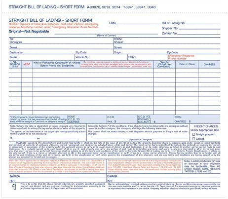 Adams Bill of Lading Short Form, 8-1/2 x 7-7/16 Inches, White, 3-Part, 250-Count (B3876)